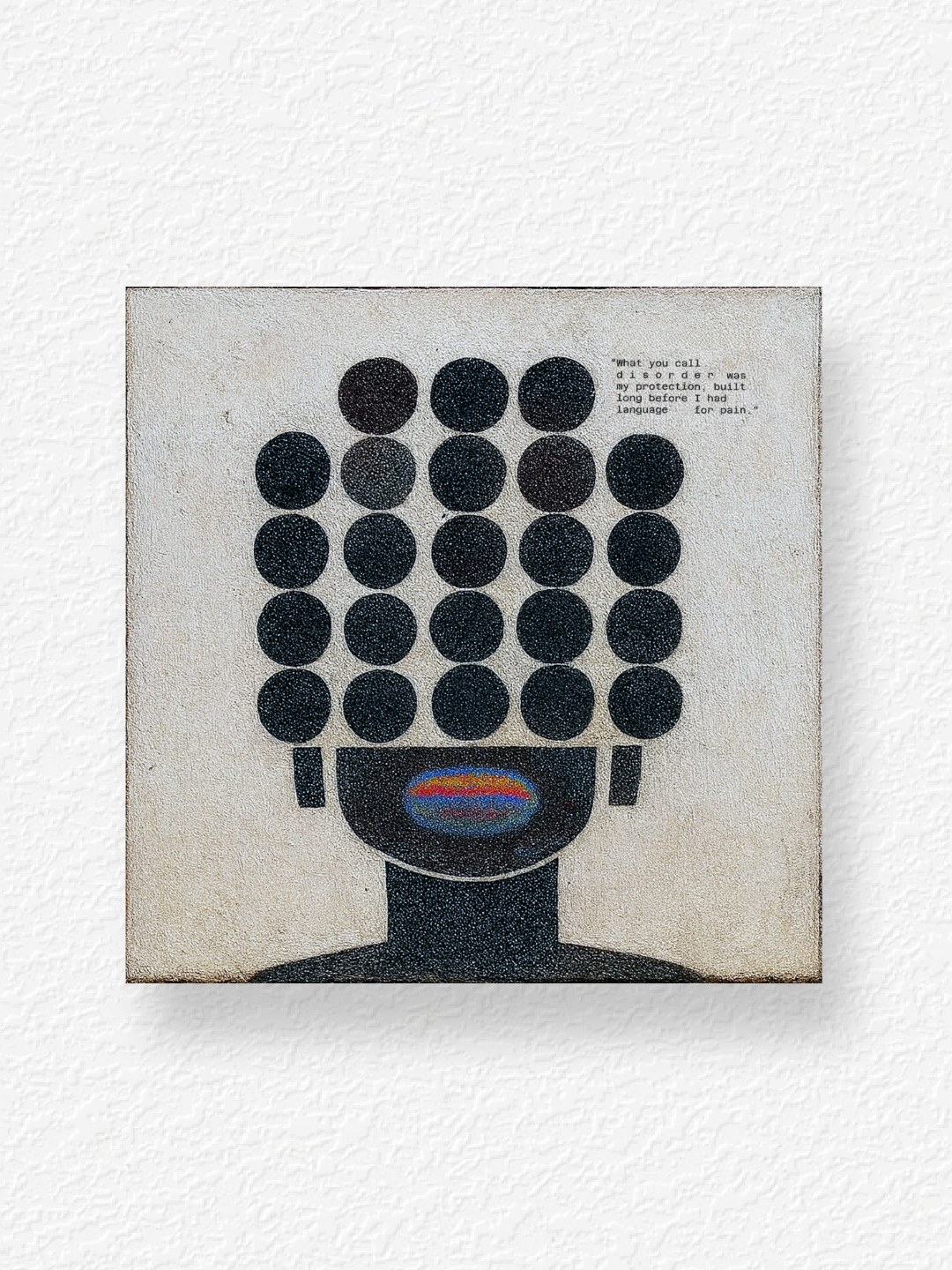 I Fall Apart, square canvas on a textured white wall