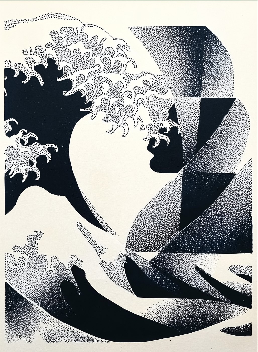 Stippled black wave with geometric shapes