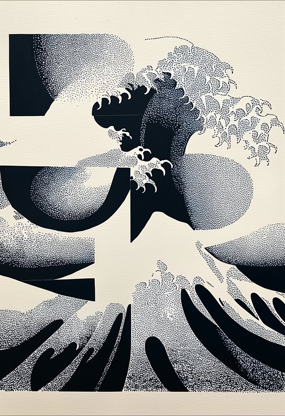 Fragmented stippled waves on cream