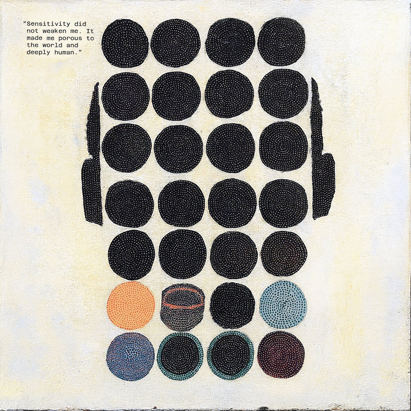Column of black dots with coloured dots below, text: Sensitivity did not weaken me