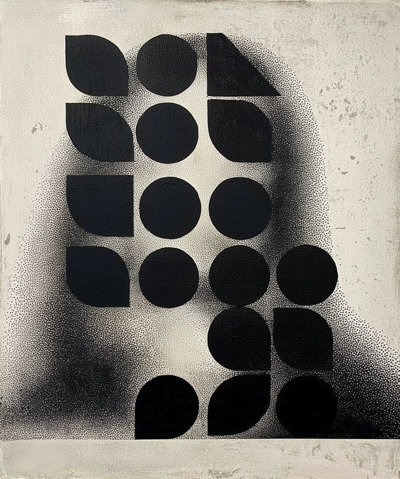 Mona #1, a stippled portrait of the Mona Lisa broken into black circles and blocks