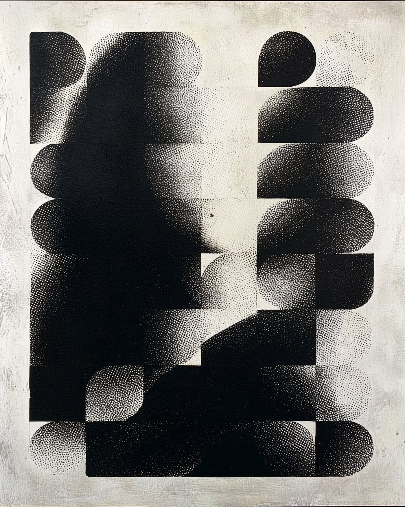 Mona #2, a stippled portrait of the Mona Lisa broken into black circles and blocks