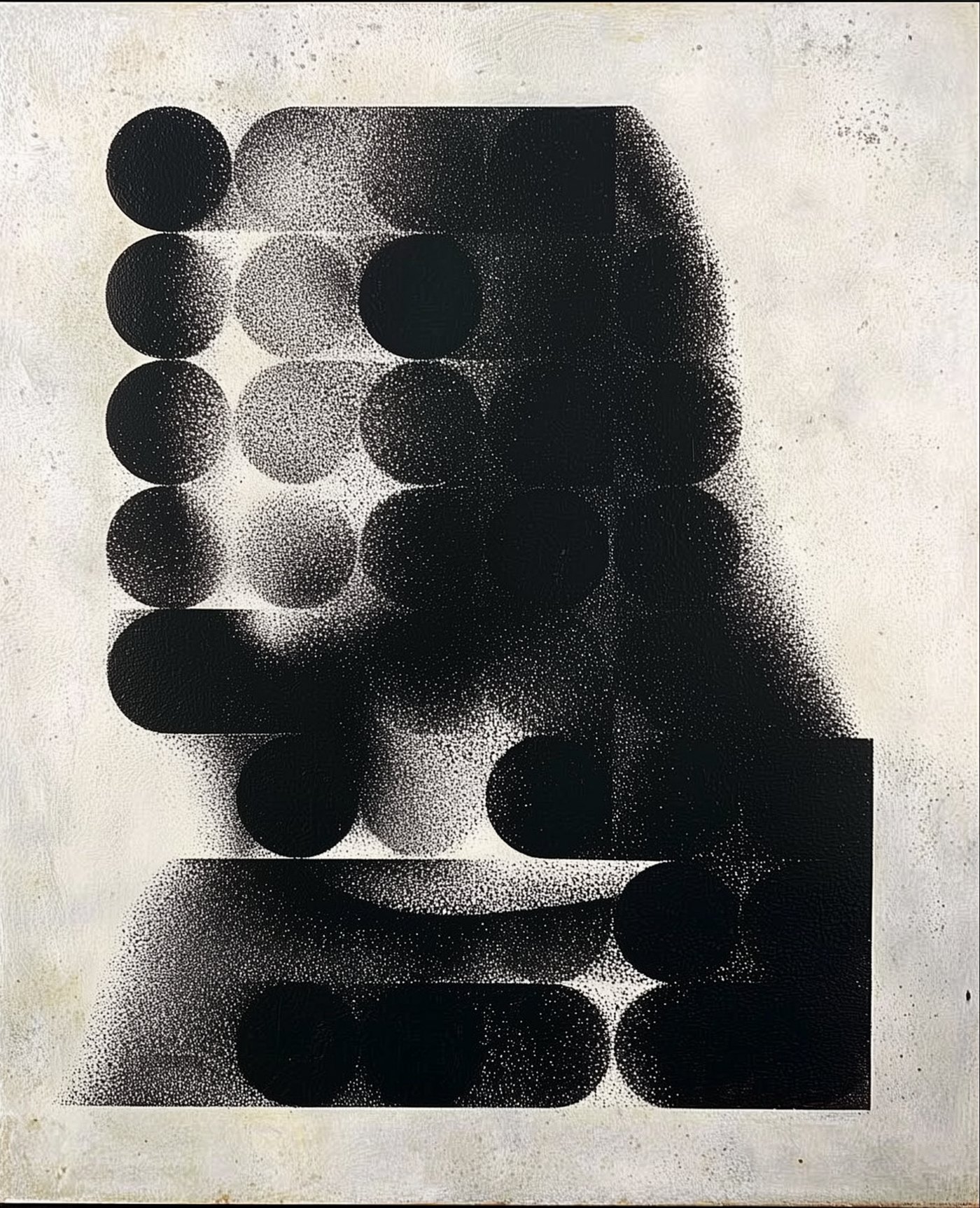 Mona #3, a stippled portrait of the Mona Lisa broken into black circles and blocks