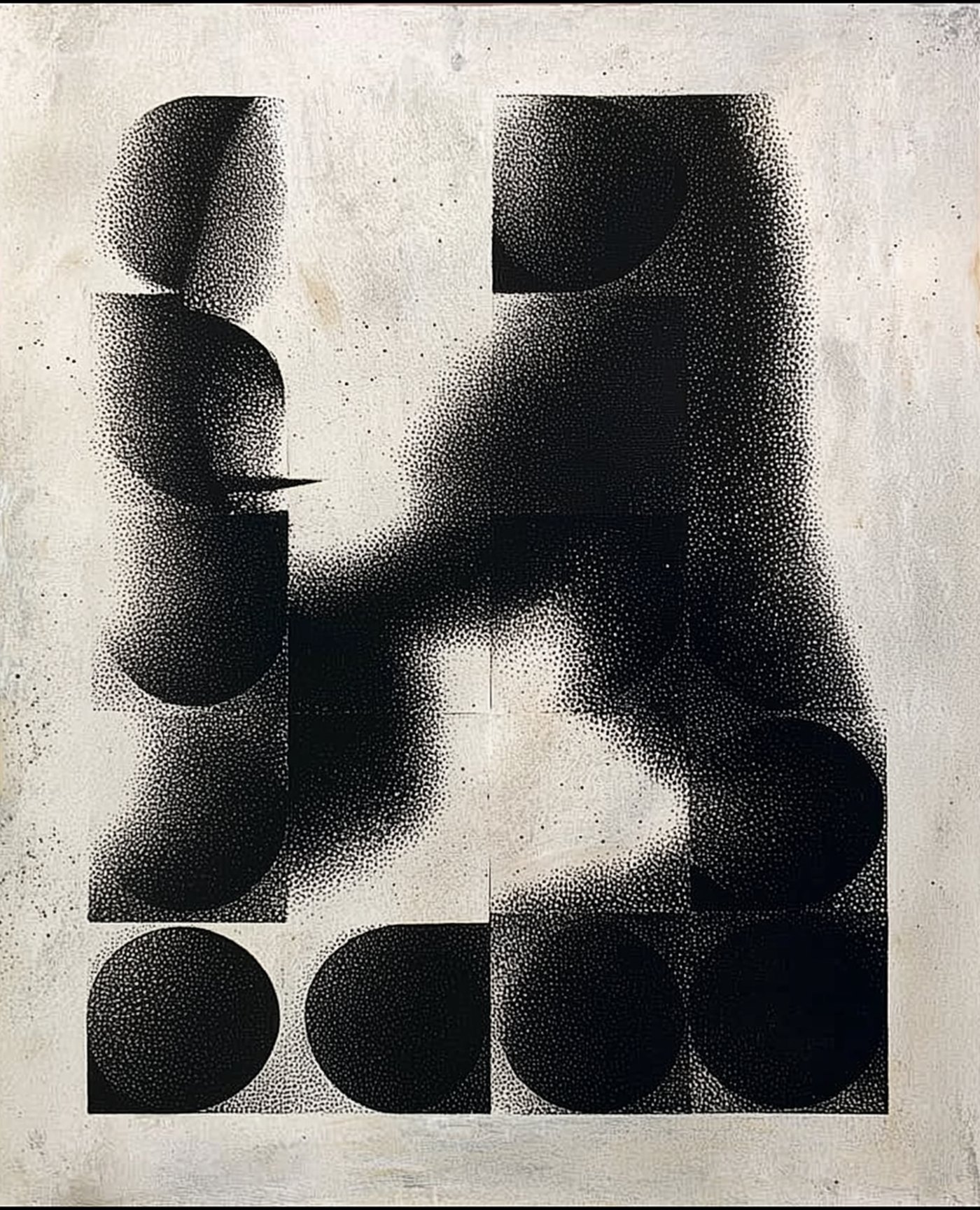 Mona #4, a stippled portrait of the Mona Lisa broken into black circles and blocks