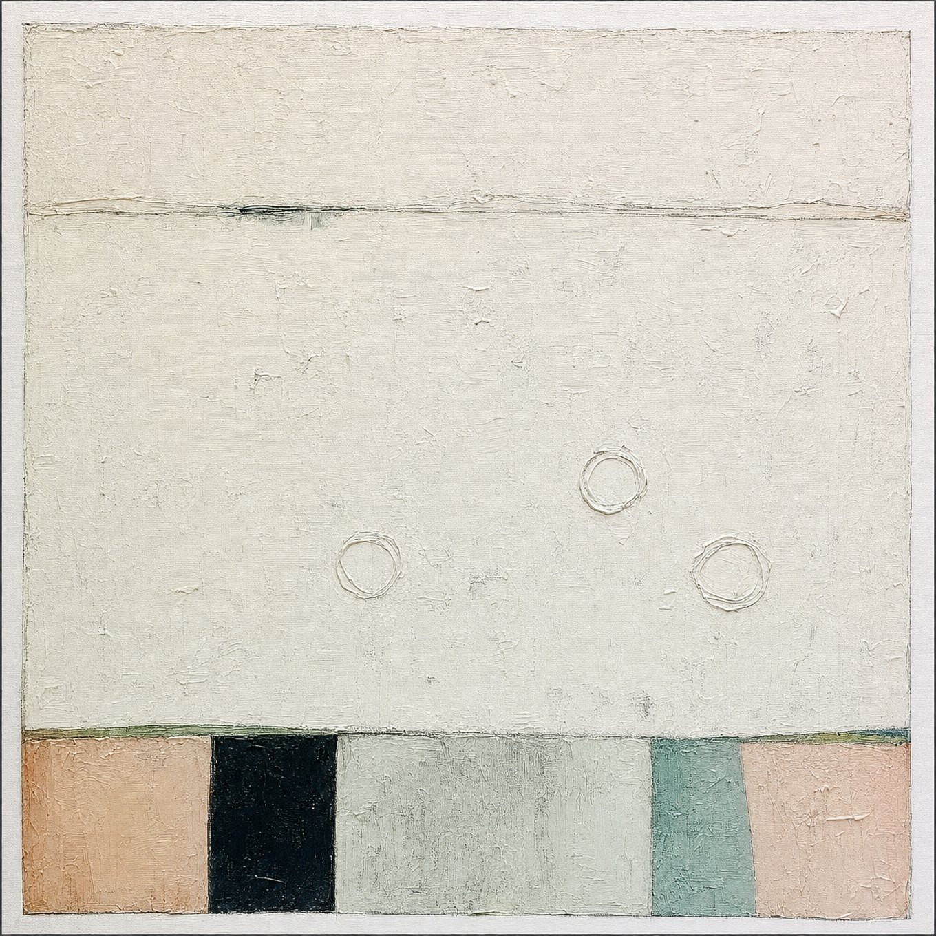 Night Sw_m #4, square textured painting of soft gridded panels with dark marks