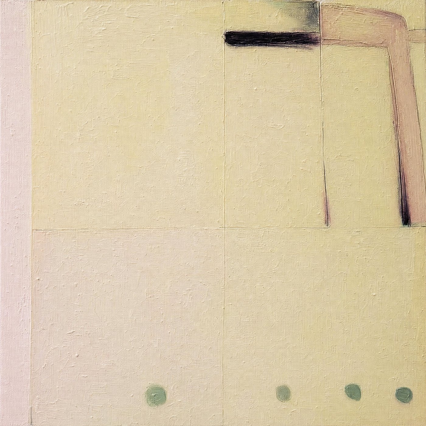 Night Sw_m #9, square textured painting of soft gridded panels with dark marks