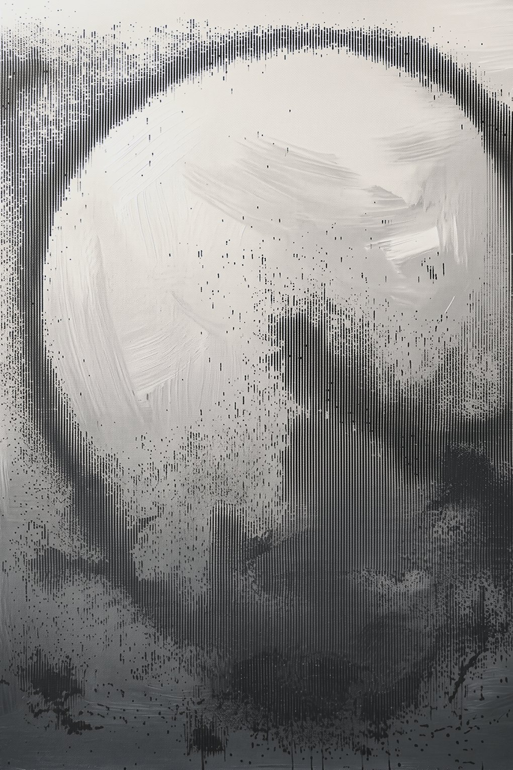 Transformation #1, a sprayed black head form dissolving into pale grey