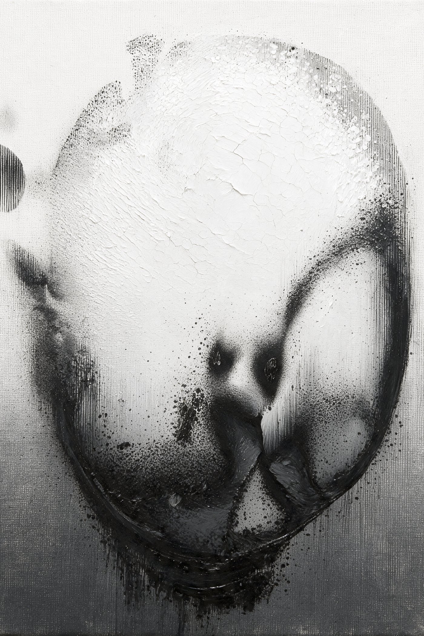 Transformation #4, a sprayed black head form dissolving into pale grey