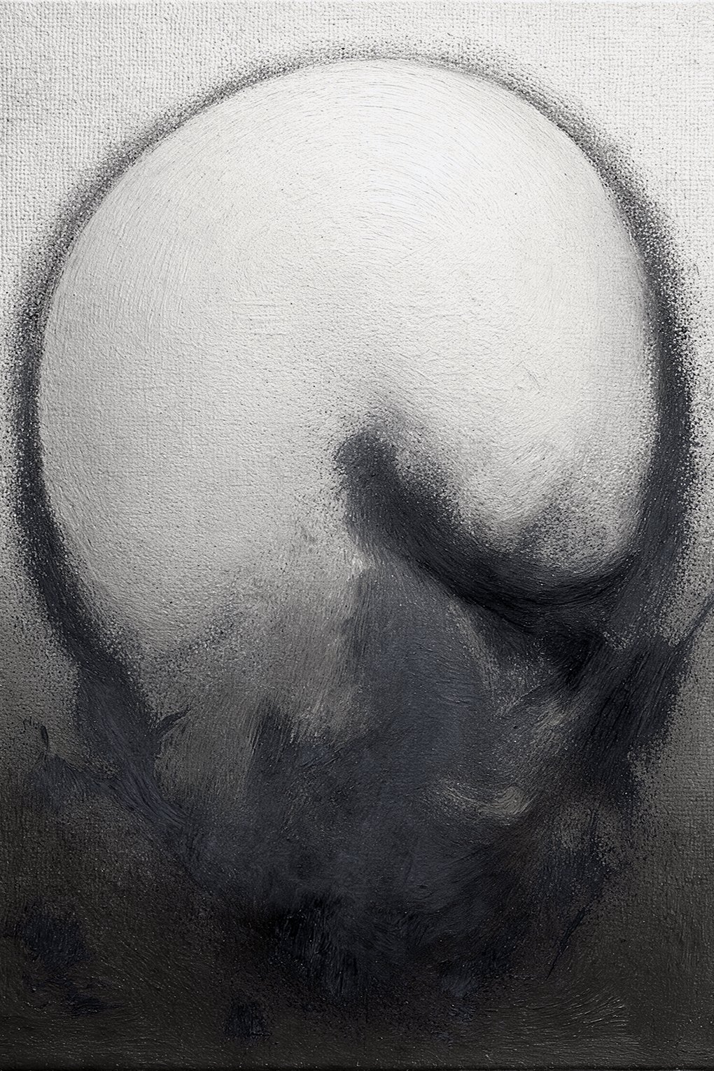 Transformation #5, a sprayed black head form dissolving into pale grey